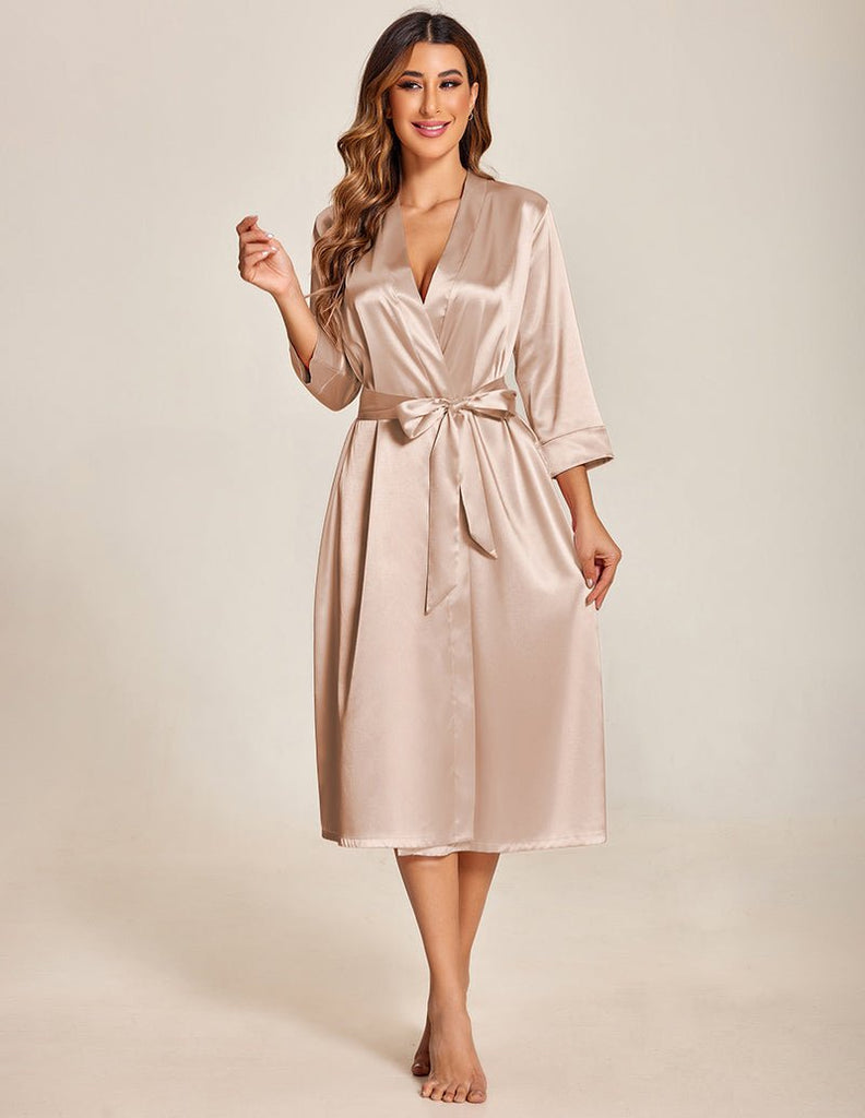ekouaer-luxury-satin-morgenmantel-damen-3-4-arm-wadenlang image 1