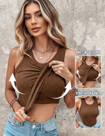 ekouaer-crop-top-damen-twist-ripp-mit-bh-royal image 5