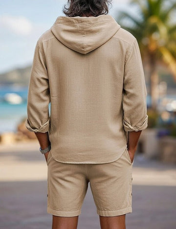 ekouaer-men-herren-leinen-set-hemd-shorts-kapuze image 5