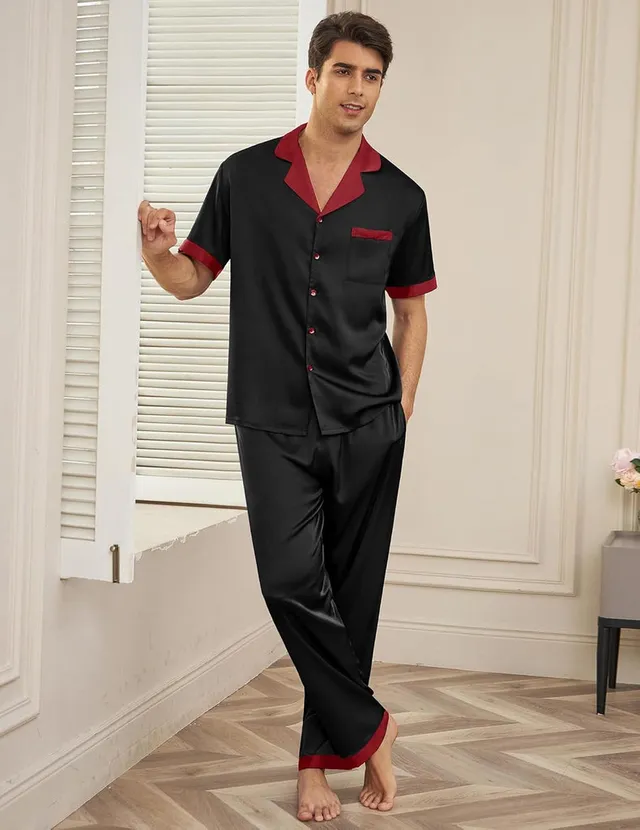 ekouaer-men-satin-pyjama-herren-2-teilig-kurzarm image 1