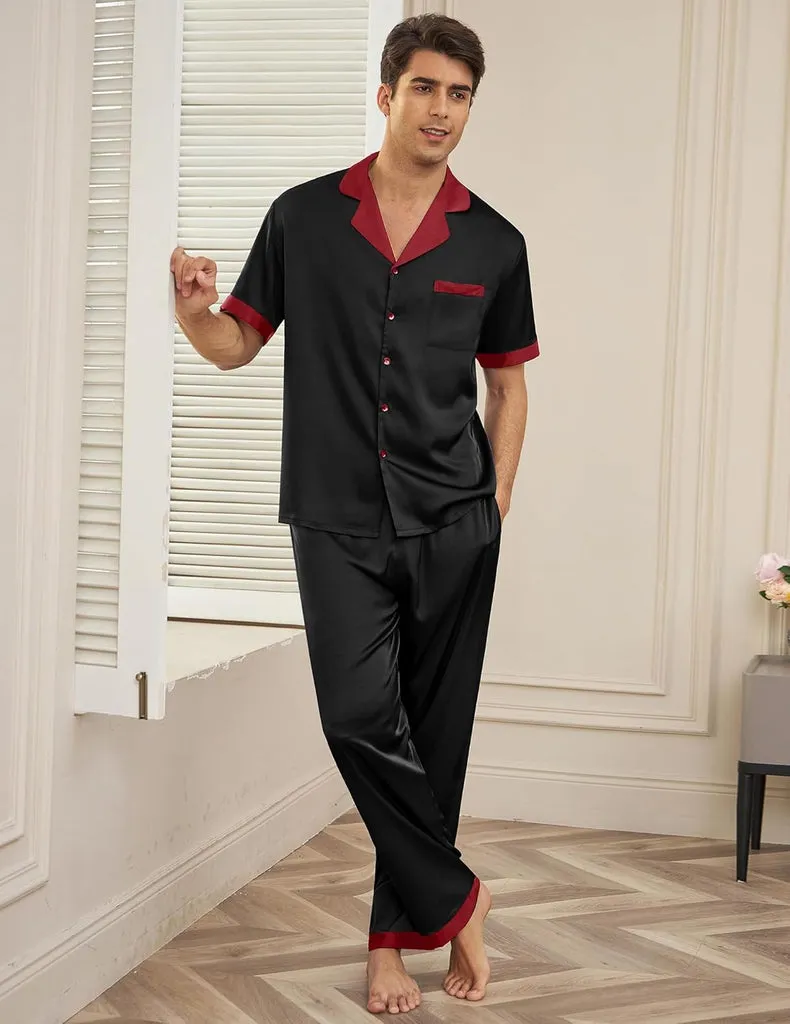 ekouaer-men-satin-pyjama-herren-2-teilig-kurzarm image 1