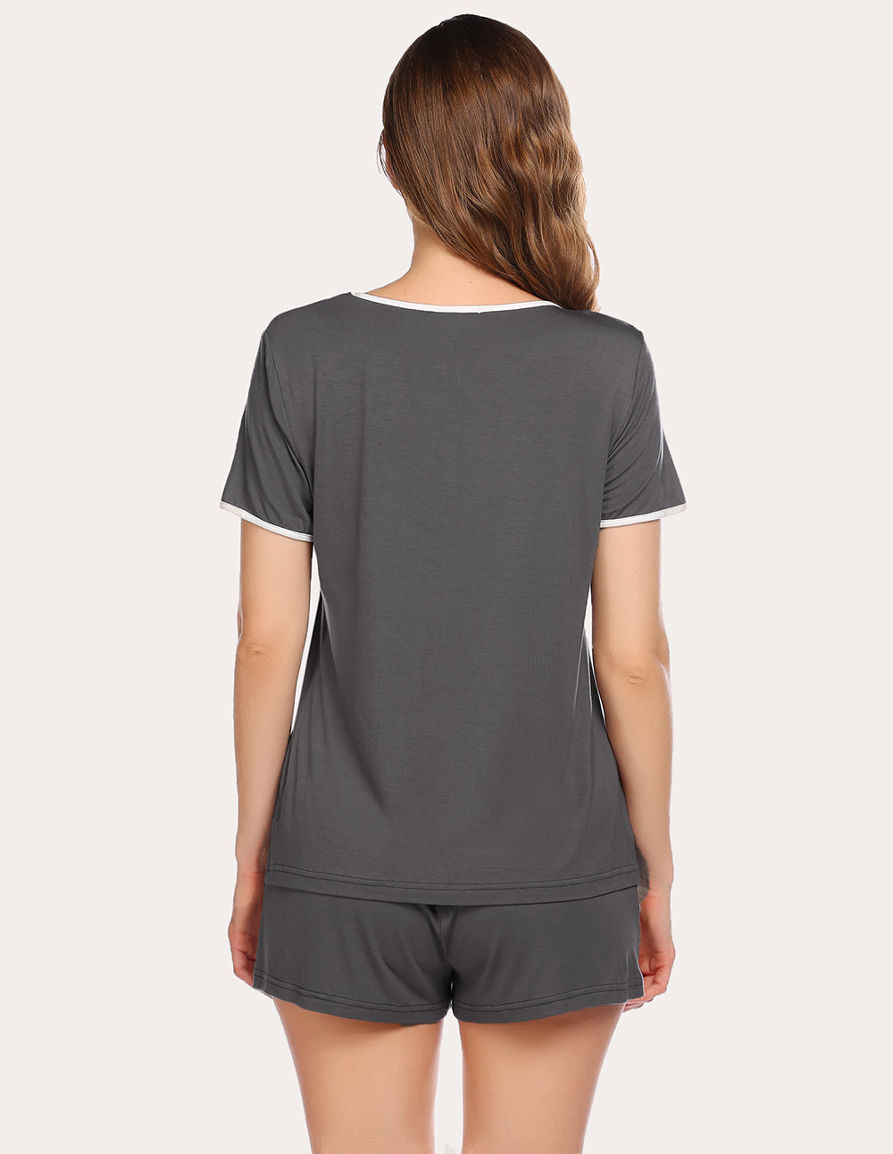 ekouaer-pajama-sets-shorts-pyjama-dunkelgrau-m-kurzarm image 2