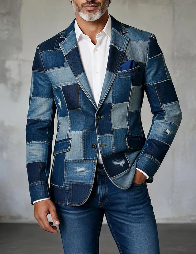 ekouaer-men-patchwork-blazer-slim-fit-blau-jeans-sakko image 1