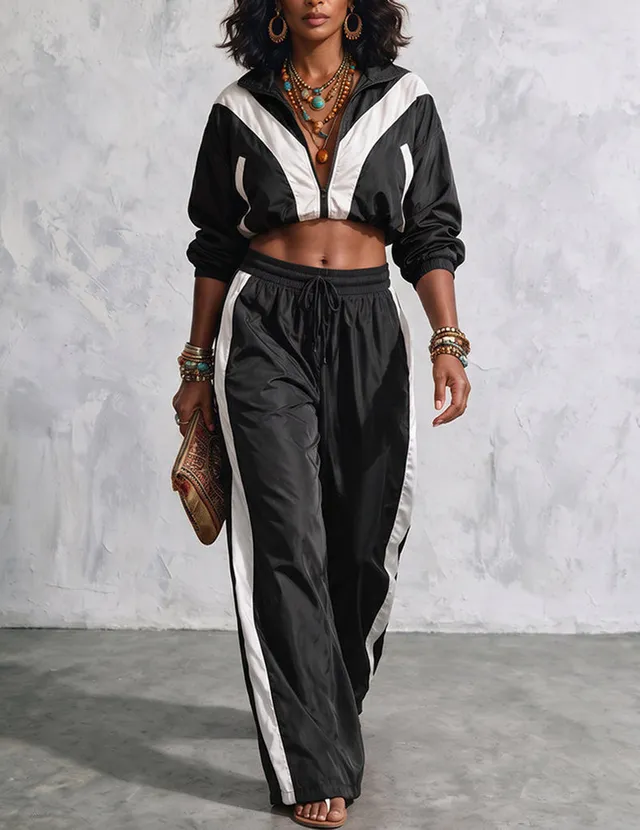 ekouaer-2-teiler-tracksuit-jacke-hose-patchwork-schwarz image 1
