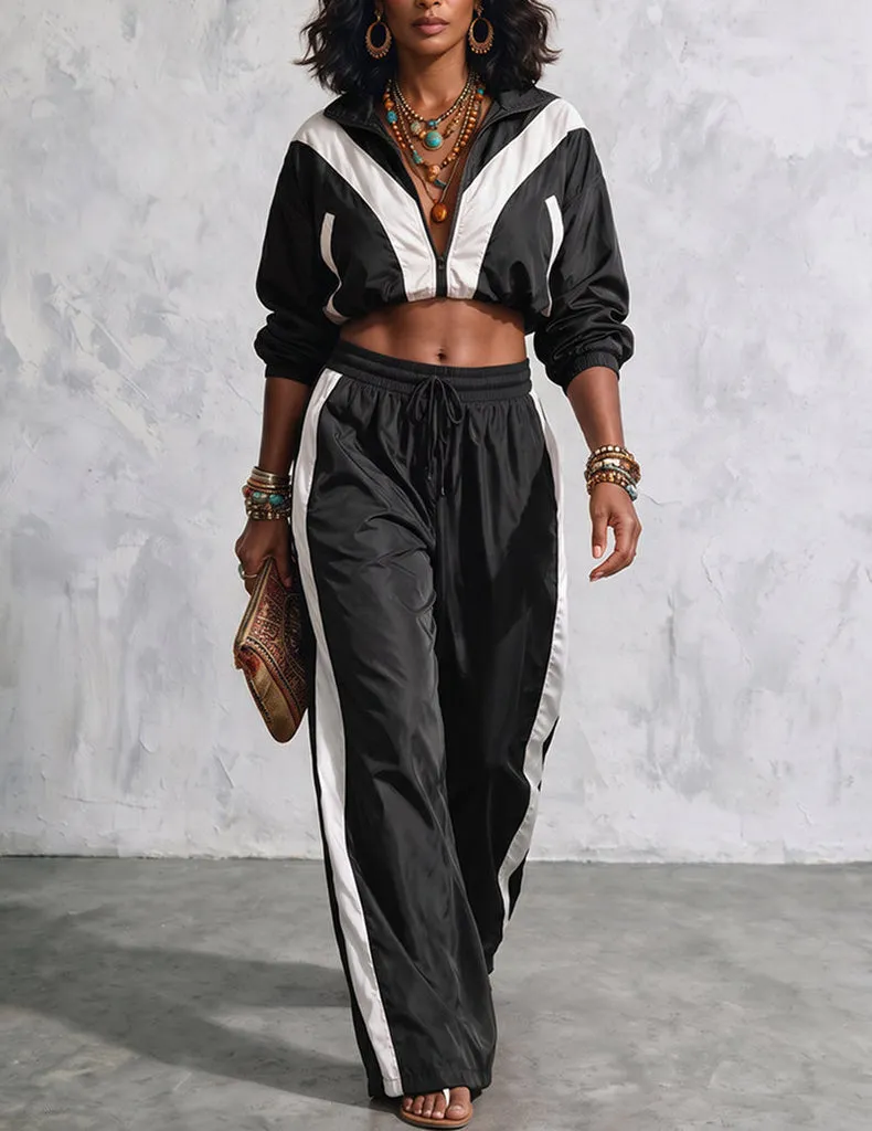 ekouaer-2-teiler-tracksuit-jacke-hose-patchwork-schwarz image 1