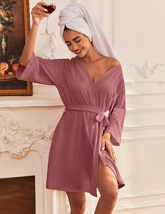 ekouaer-robes-luxe-comfy-waffle-kimono-bathrobe-bademantel-kurz image 1