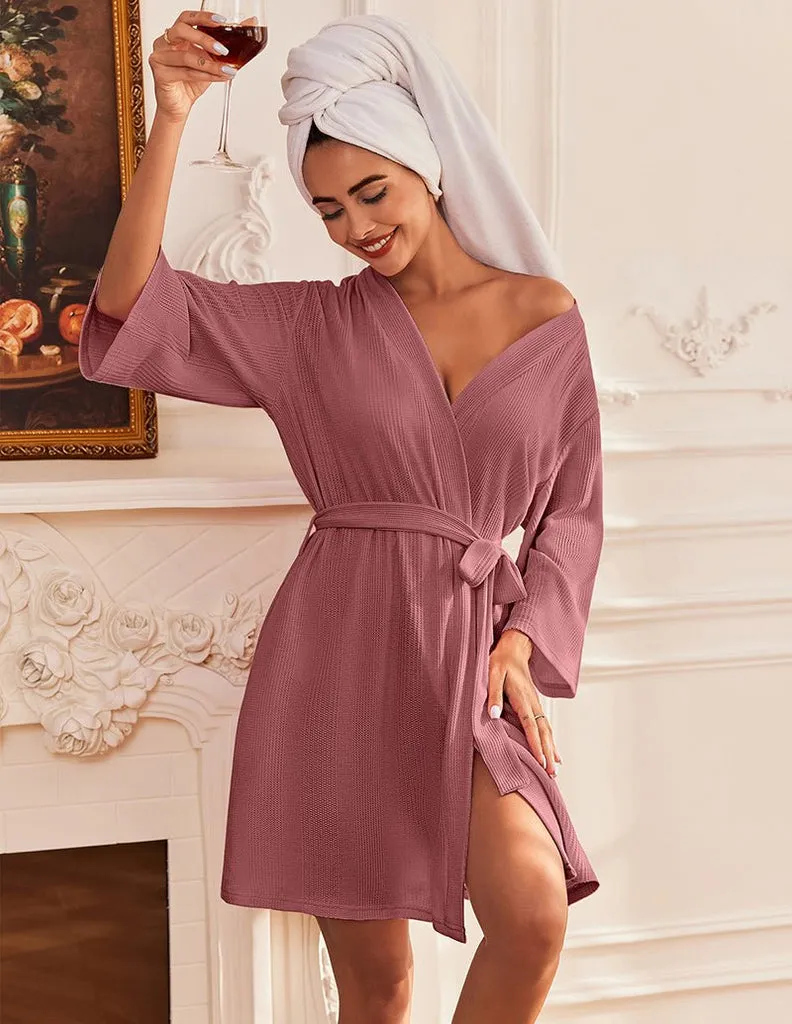 ekouaer-robes-luxe-comfy-waffle-kimono-bathrobe-bademantel-kurz image 1