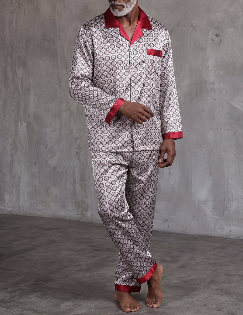 ekouaer-men-satin-pyjama-red-geometric-langarm-gemustert image 1