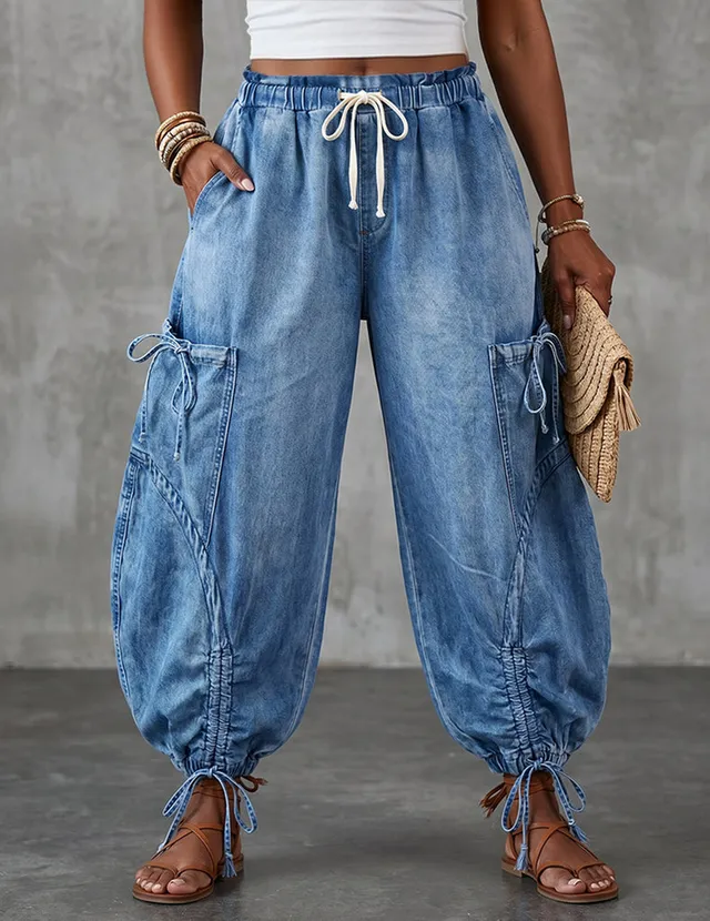 ekouaer-pajama-sets-cargo-jogger-pants-denim-optik-6-taschen-blau image 1