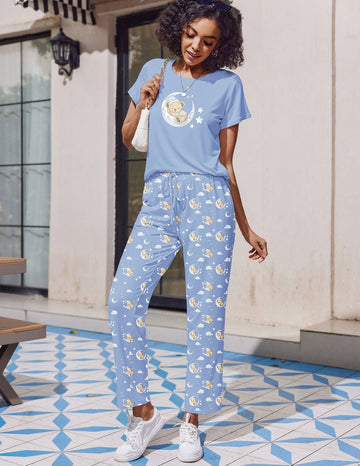 ekouaer-pajama-sets-schlafanzug-2er-pack-kurzarm-bedruckt image 5