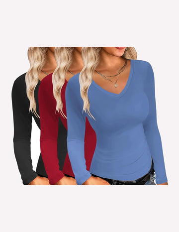ekouaer-pajama-sets-v-neck-langarmshirt-slim-fit-3er-pack image 3