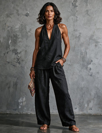 ekouaer-pajama-sets-leinen-zweiteiler-neckholder-sommer image 3