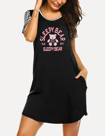 ekouaer-nightgowns-sleepshirt-taschen-kurzarm-bedruckt image 7