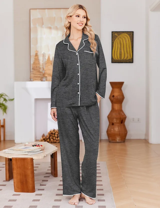 ekouaer-pajama-sets-schlafanzug-knopfleiste-dunkelblau image 1