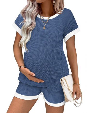 ekouaer-maternity-waffle-schlafanzug-kurzarm-top-shorts-2-teilig image 3