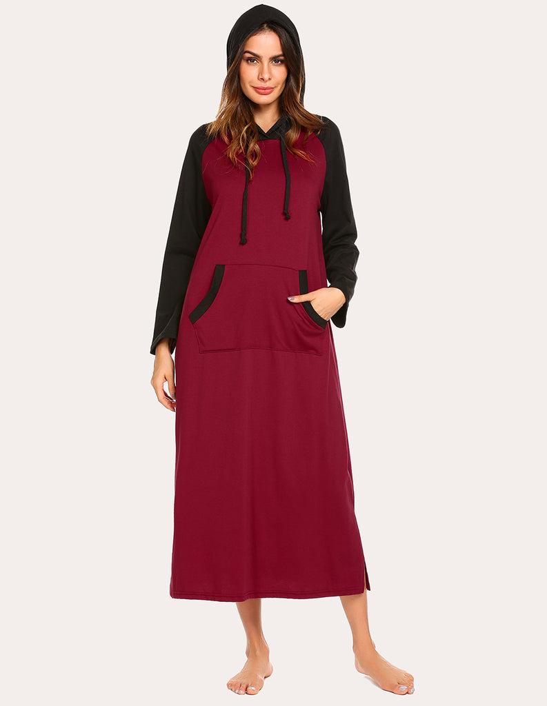 ekouaer-nightgowns-kapuzen-nachthemd-lang-baumwolle image 1