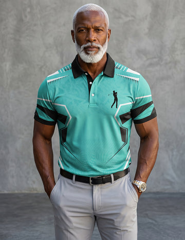 ekouaer-men-polo-shirt-slim-fit-t-rkis-geometrie-print image 2