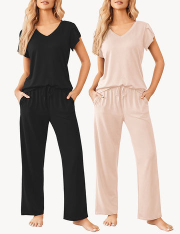 ekouaer-pajama-sets-2-pack-schlafanzug-kurzarm-v-ausschnitt image 7