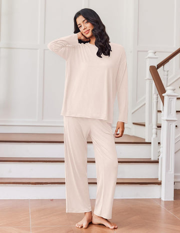 ekouaer-lounge-set-pyjama-langarm-hose-mit-taschen image 5