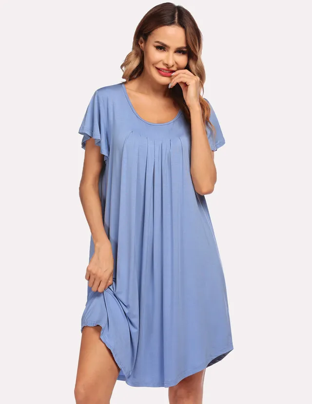 ekouaer-pleated-comfy-sleep-dress-nachthemd-kurzarm-plissee image 1