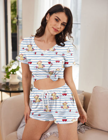 ekouaer-pajama-sets-teddy-shorty-v-ausschnitt-kurz image 5