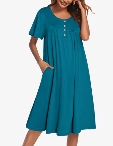 ekouaer-nightgowns-nachthemd-kurzarm-blumen-mit-taschen image 7