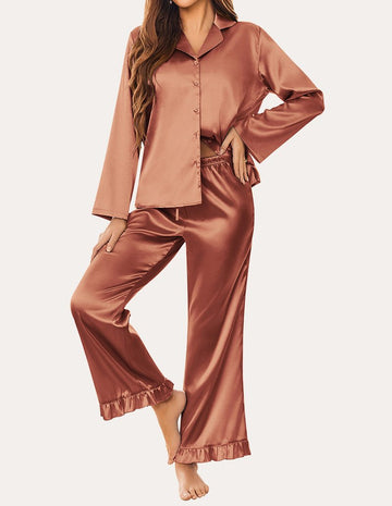 ekouaer-luxe-satin-pyjama-set-damen-langarm-knopfhemd image 8