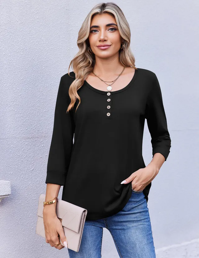 ekouaer-3-4-arm-shirt-damen-tunika-khaki-floral image 1
