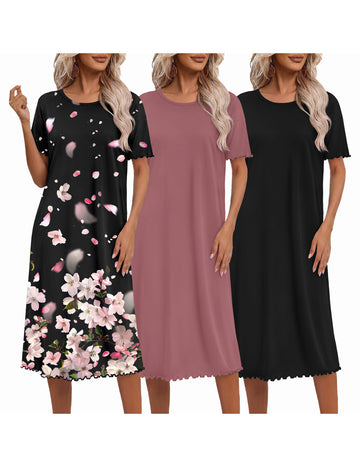 ekouaer-3-pack-ruffle-hem-nachthemd-damen-kurzarm image 7