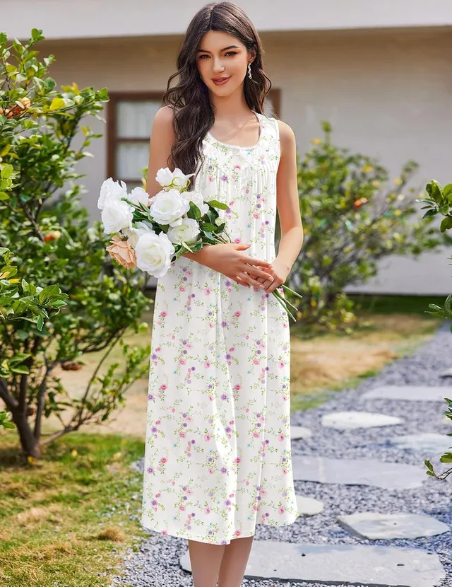 ekouaer-nightgowns-langes-nachthemd-baumwolle-rmellos image 1