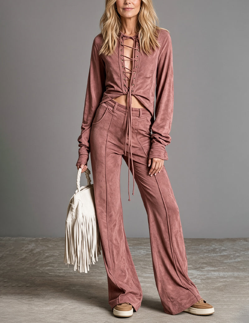 ekouaer-robes-samt-zweiteiler-cardigan-hose-army-green image 3