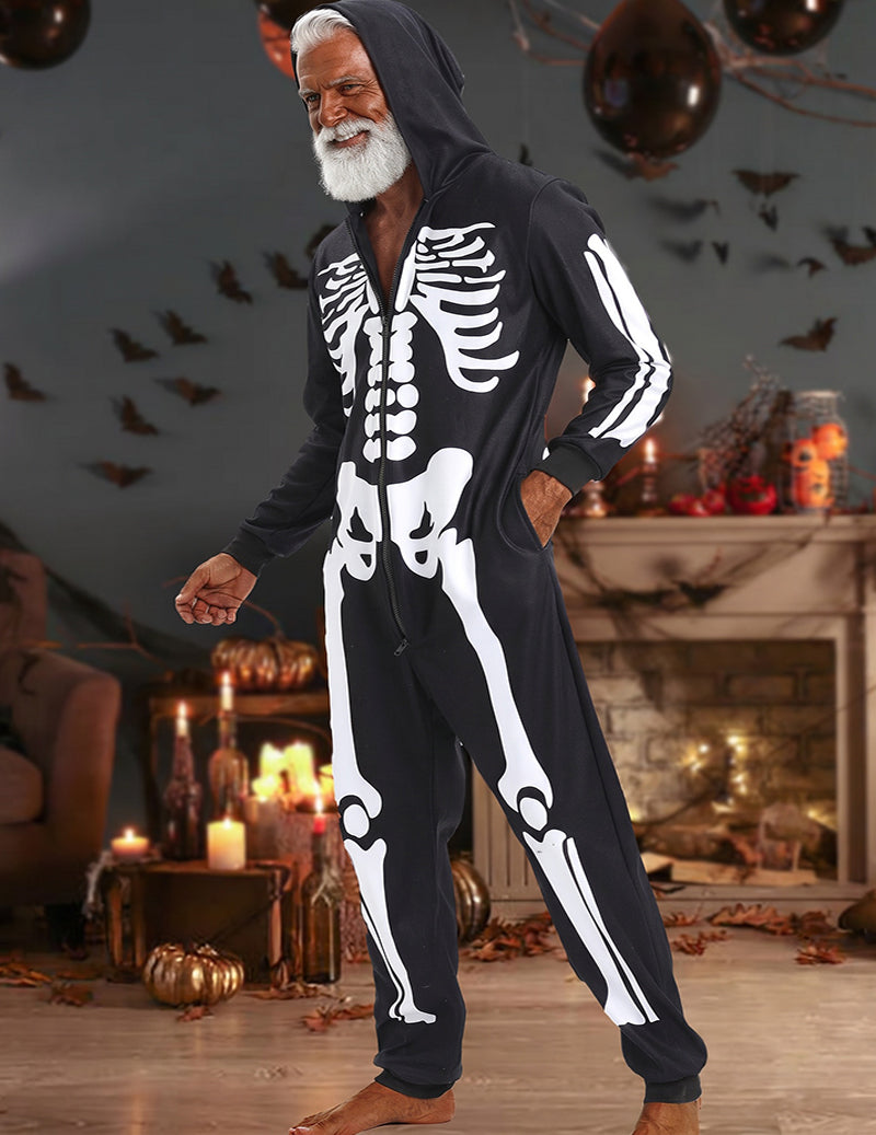 ekouaer-men-skeleton-onesie-herren-schwarz-mit-kapuze image 3
