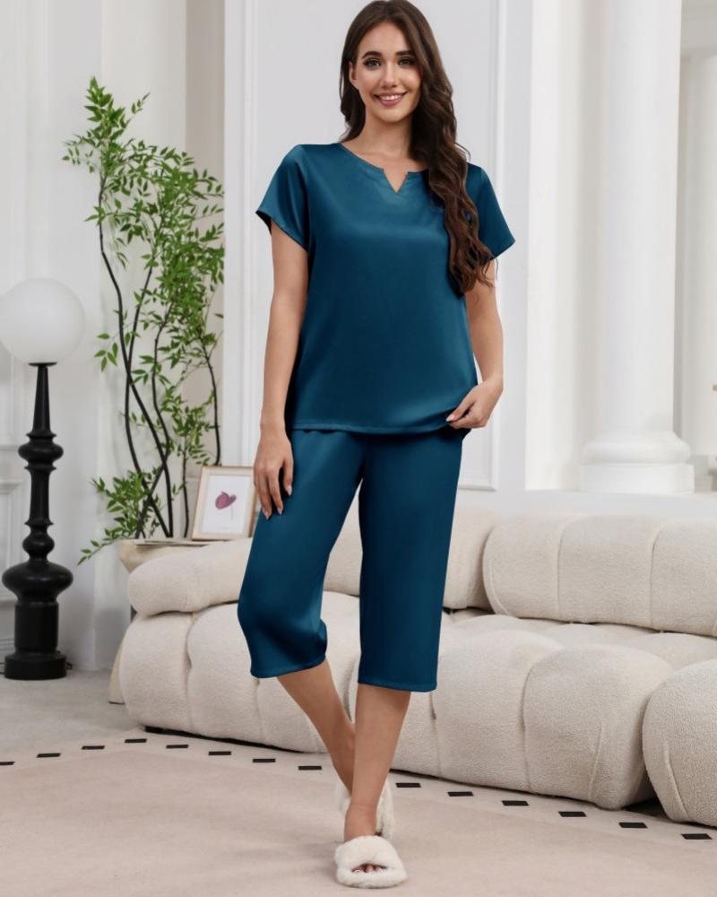 ekouaer-pajama-sets-satin-kurzarm-pyjama-navy-m image 4
