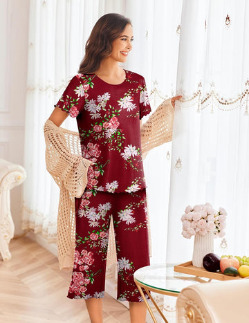 ekouaer-pajama-sets-kurzarm-schlafanzug-capri-mit-taschen image 5