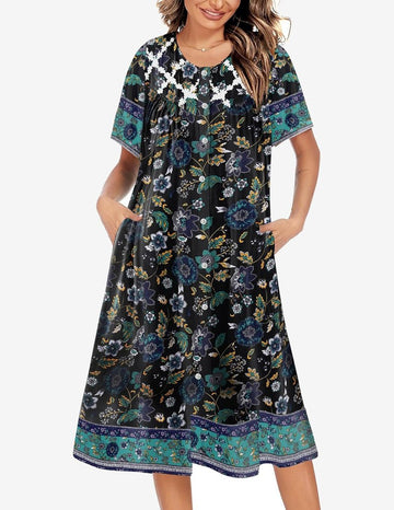 ekouaer-robe-nachthemd-durchgekn-pft-kurzarm-wadenlang-blumen image 5