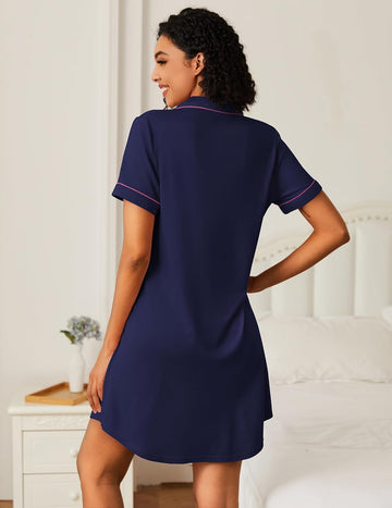 ekouaer-nightgowns-bamboo-sleepshirt-nachthemd-kurzarm-still image 3