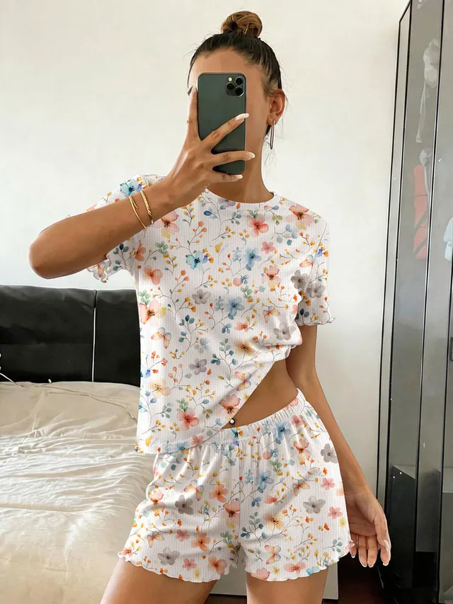 ekouaer-pajama-sets-crop-top-shorts-schlafanzug-kurz-rippstrick image 1