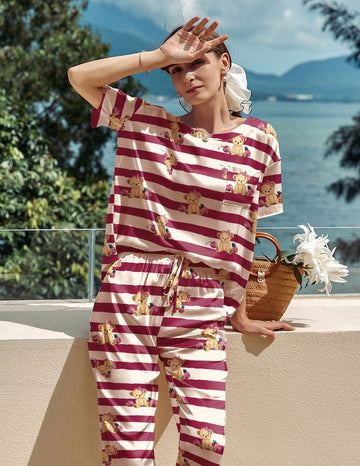 ekouaer-pajama-sets-teddy-satin-pyjama-kurzarm-2-teilig image 4
