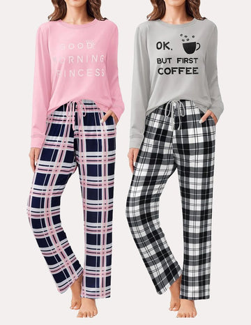 ekouaer-pajama-sets-pyjama-langarm-2er-pack-gemustert-taschen image 3