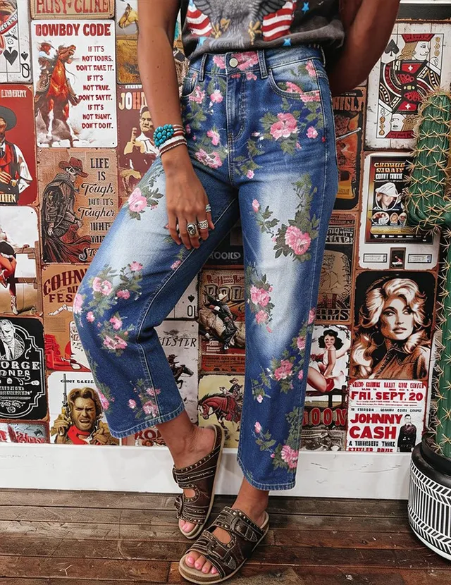 ekouaer-floral-boyfriend-jeans-high-waist-rosa image 1