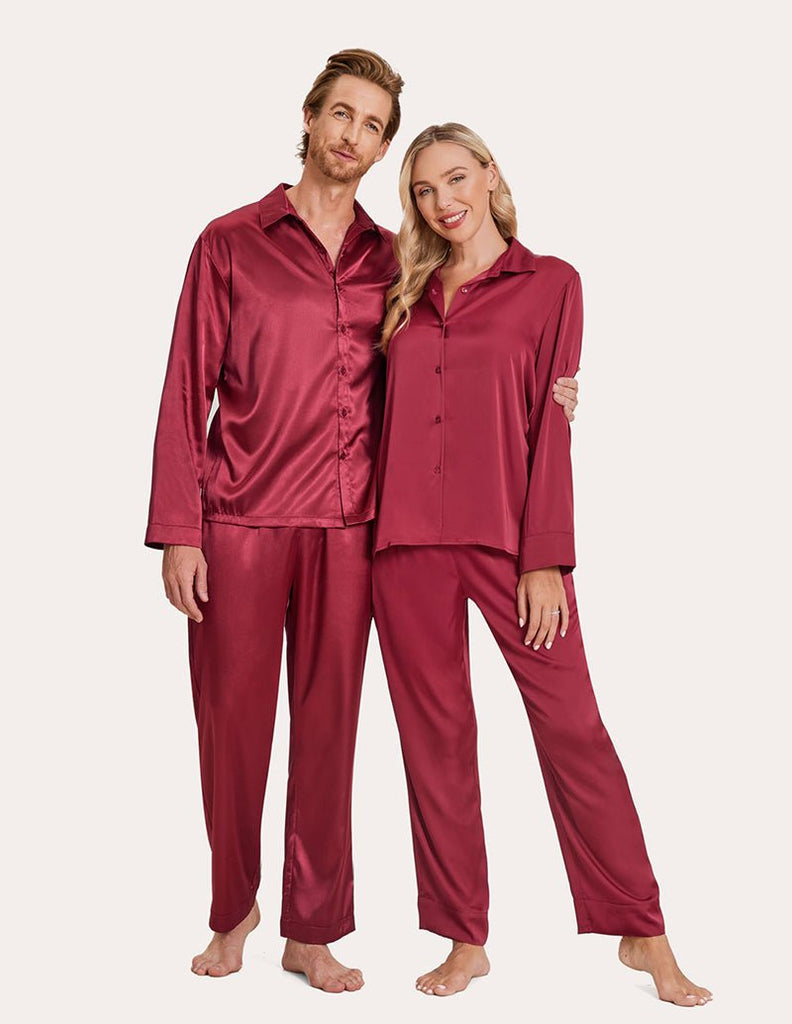 ekouaer-pyjama-set-satin-langarm-knopfleiste-mit-taschen image 1