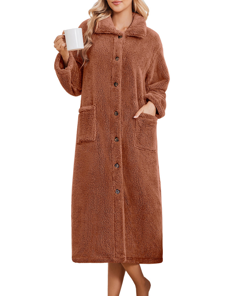 ekouaer-robes-button-down-fleece-bademantel-braun-leo image 5