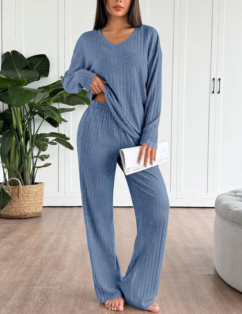ekouaer-pajama-sets-lounge-set-pyjama-langarm-ripstrick image 1