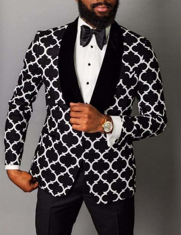 ekouaer-men-smoking-sakko-herren-schwarz-gemustert-slim-fit image 3