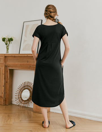 ekouaer-nightgowns-a-linie-nachthemd-lang-taschen-v-ausschnitt image 2