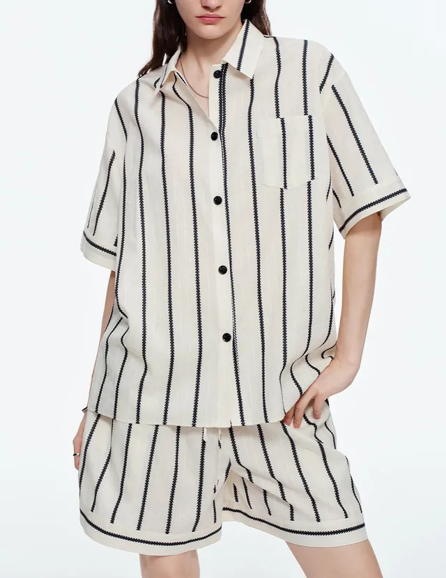 ekouaer-pajama-sets-baumwolle-schlafanzug-streifen-s-w image 1