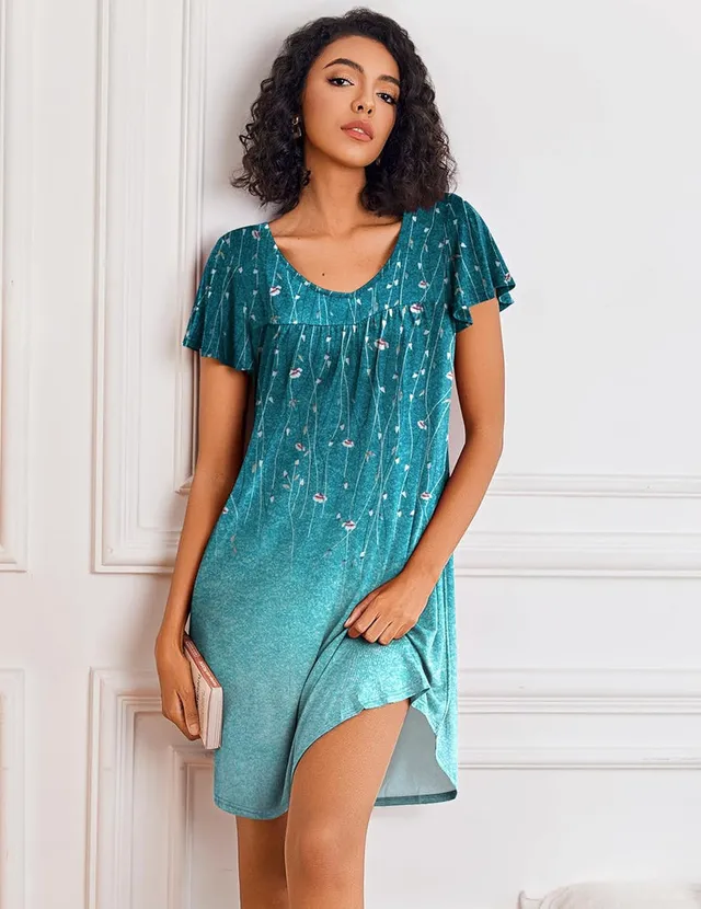 ekouaer-nightgowns-nachthemd-kurzarm-v-ausschnitt-plissee image 1