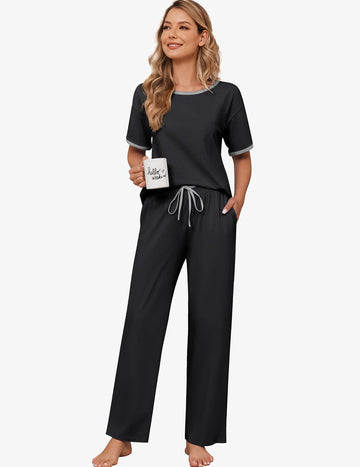 ekouaer-pajama-sets-schlafanzug-baumwolle-kurzarm-hose image 7