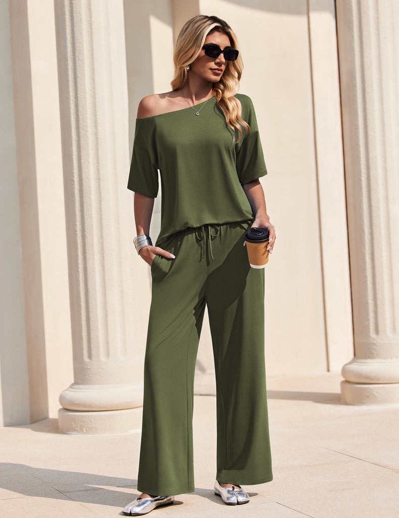 ekouaer-off-shoulder-loungeset-pyjama-2-teilig-schulterfrei image 1