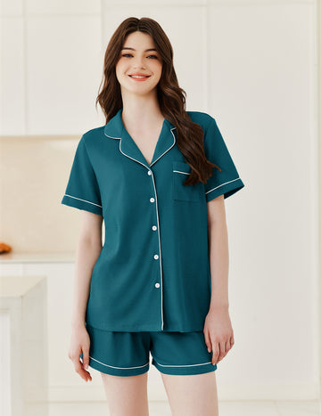 ekouaer-pajama-sets-waffel-schlafanzug-kurz-mit-knopfleiste image 8